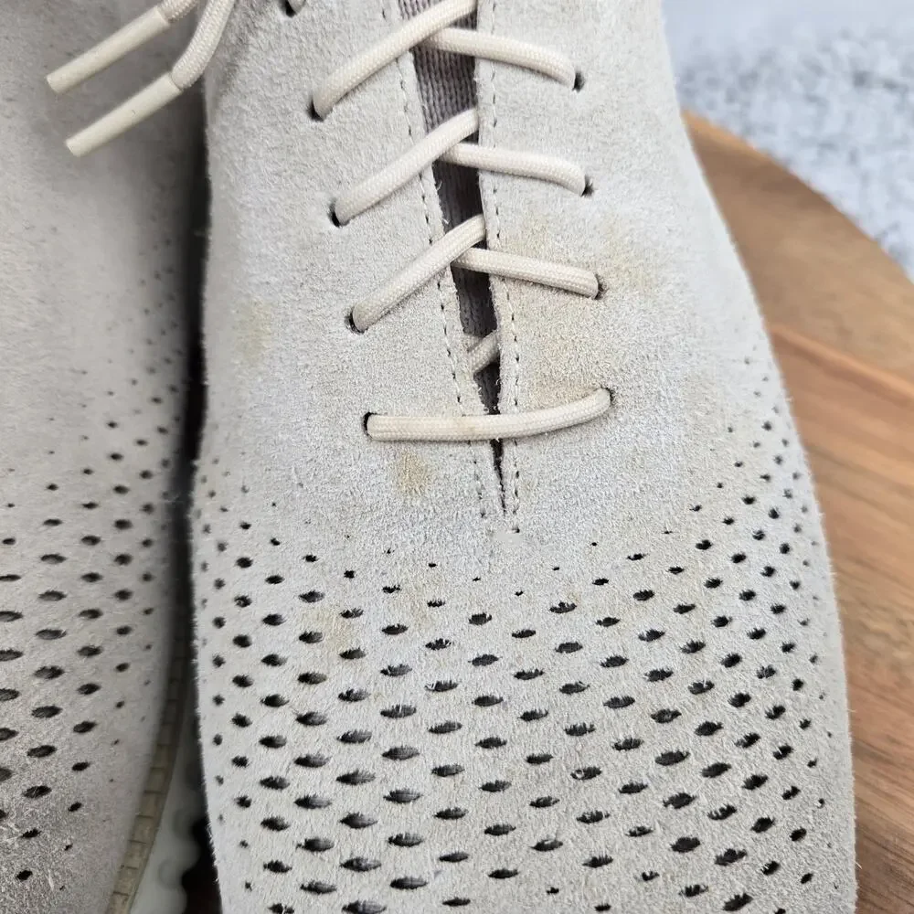 Cole Haan Men 10.5M ZeroGrand Light Gray Lined Laser Wingtip Casual Daily Oxford